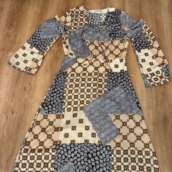 Glamorous Patchwork Geometric Floral Smock Maxi Dress Womens Size Large - Picture 6 of 14